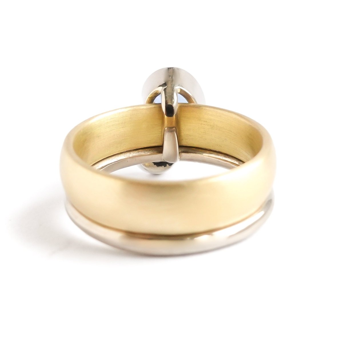 Contemporary, modern and bespoke silver, blue sapphire and diamond handmade stacking ring, by jewellery designer Sue Lane.