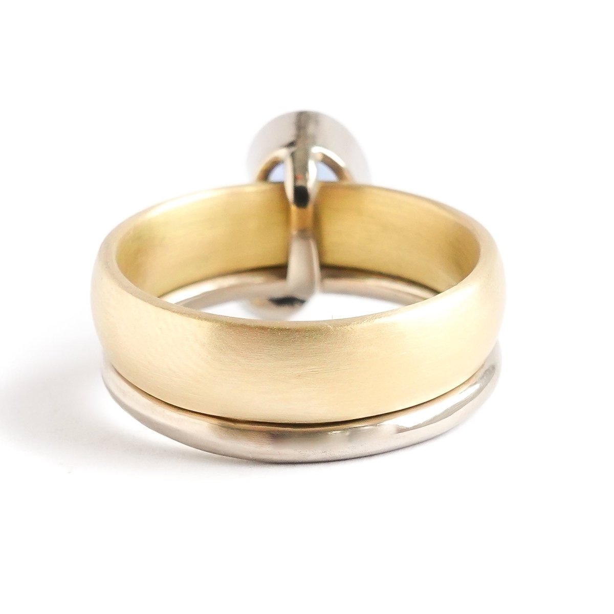 Contemporary, modern and bespoke silver, blue sapphire and diamond handmade stacking ring, by jewellery designer Sue Lane.