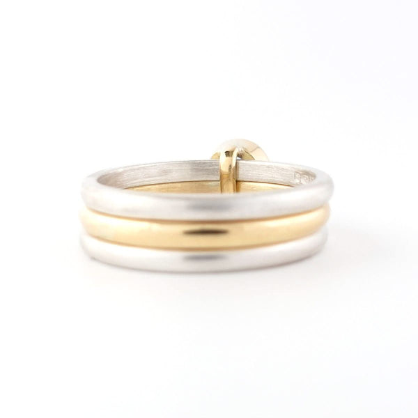 A contemporary bespoke unique aquamarine and diamond gold and silver ring by Sue Lane