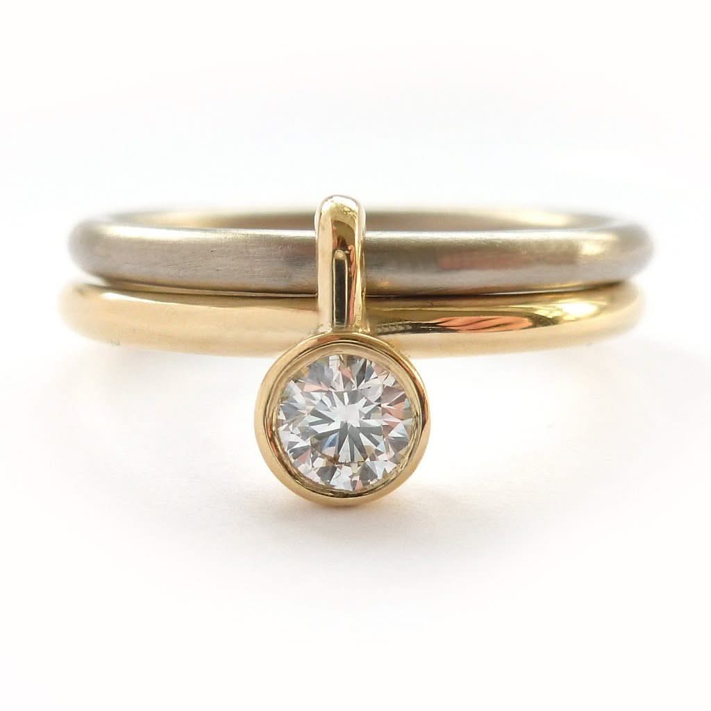 Contemporary Multi Diamond Rings Bespoke 18ct gold two tone stacking diamond engagement ring - Sue Lane