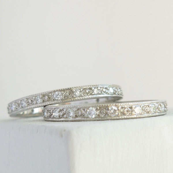 A beautiful classic platinum and diamond wedding or eternity ring handmade by Sue 
