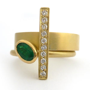 One off contemporary ring with lovely emerald and pave set diamonds. Totally bespoke and unique.