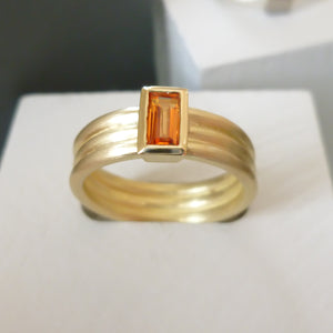 Contemporary 18ct gold ring with orange sapphire - handmade, designer, bespoke, custom Sue Lane.