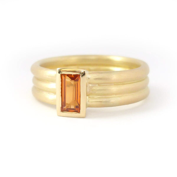 Contemporary 18ct gold ring with orange sapphire - handmade, designer, bespoke, custom Sue Lane.