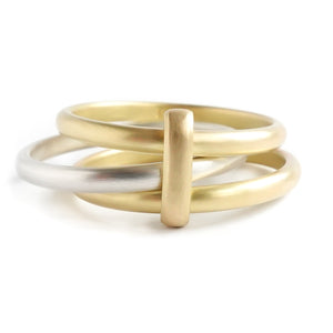 Contemporary 18ct gold and silver three 3 band wedding ring - unique and bespoke.