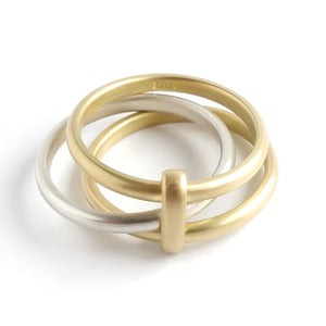 Contemporary 18ct gold and silver three 3 band wedding ring - unique and bespoke.