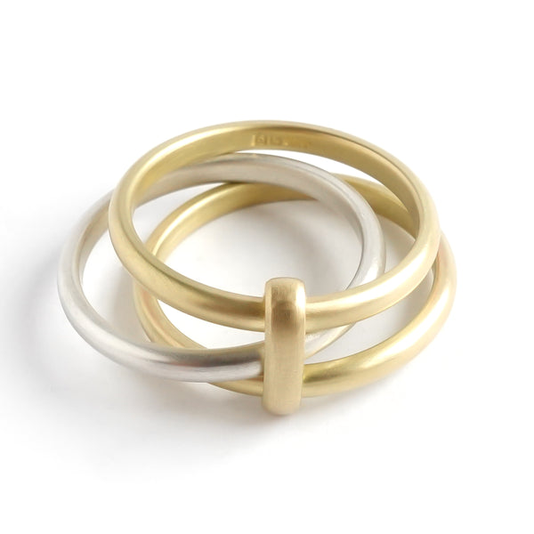 18ct gold and silver three band ring - contemporary and bespoke - Sue Lane