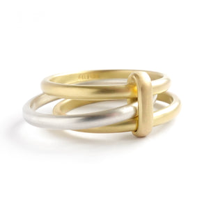 Contemporary 18ct gold and silver three 3 band wedding ring - unique and bespoke.