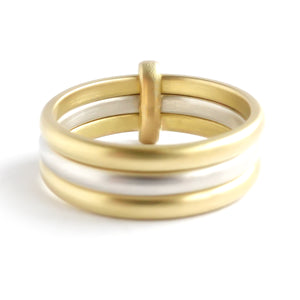 Contemporary 18ct gold and silver three 3 band wedding ring - unique and bespoke.