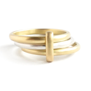 Contemporary 18ct gold and silver three 3 band wedding ring - unique and bespoke.