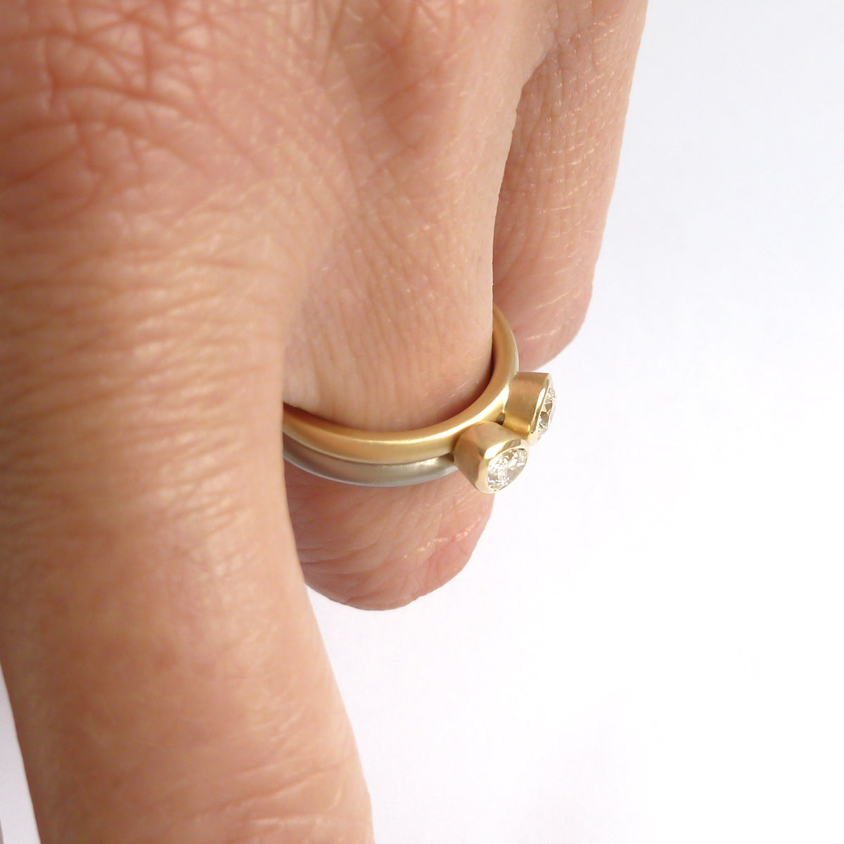 Contemporary 18ct gold and platinum engagement wedding ring, unique, bespoke and modern - handmade by Sue Lane.