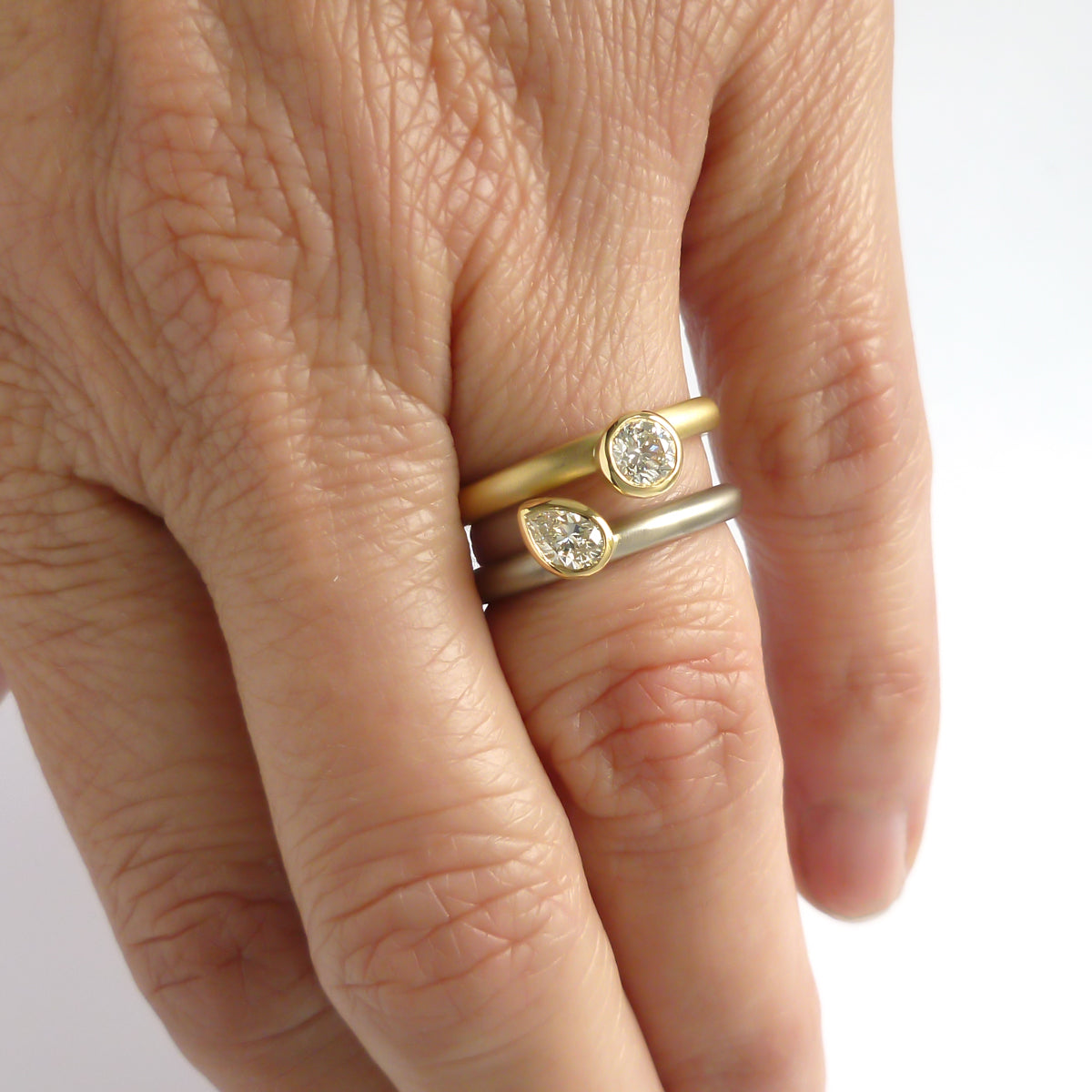 Contemporary 18ct gold and platinum engagement wedding ring, unique, bespoke and modern - handmade by Sue Lane.