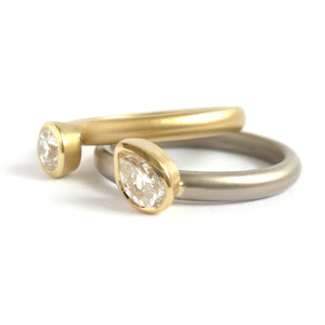 Contemporary 18ct gold and platinum engagement wedding ring, unique, bespoke and modern - handmade by Sue Lane.