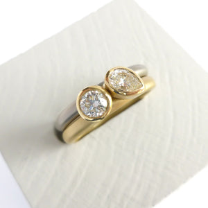 Contemporary 18ct gold and platinum engagement wedding ring, unique, bespoke and modern - handmade by Sue Lane.