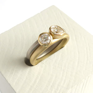 Contemporary 18ct gold and platinum engagement wedding ring, unique, bespoke and modern - handmade by Sue Lane.