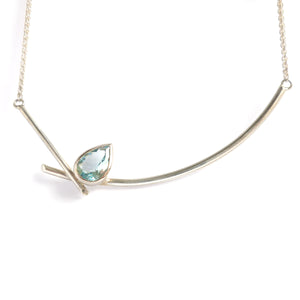 Contemporary jewellery - modern & bespoke silver 18ct white gold and aquamarine contemporary necklace handmade in UK