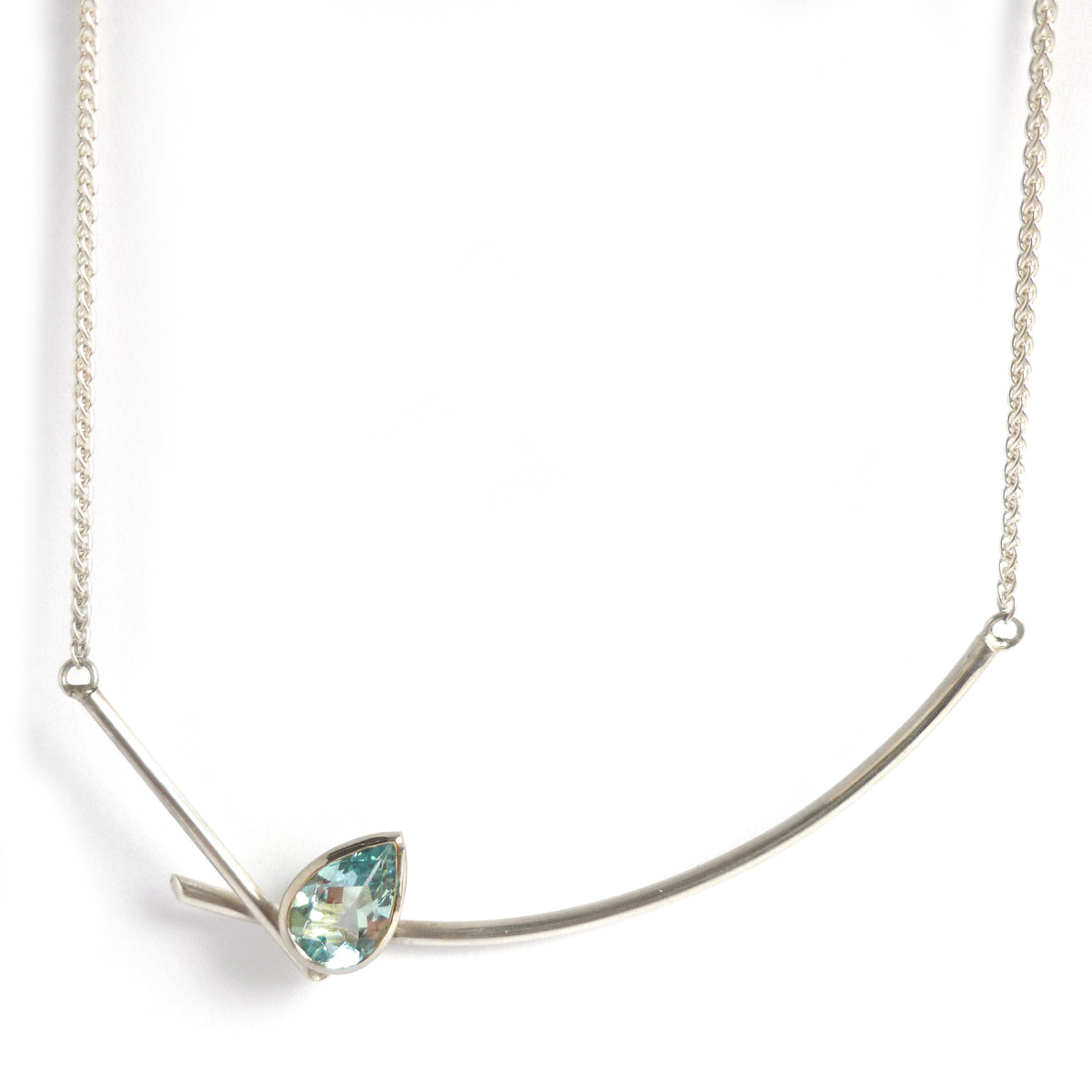 Contemporary jewellery - modern & bespoke silver 18ct white gold and aquamarine contemporary necklace handmade in UK