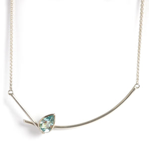Contemporary jewellery - modern & bespoke silver 18ct white gold and aquamarine contemporary necklace handmade in UK