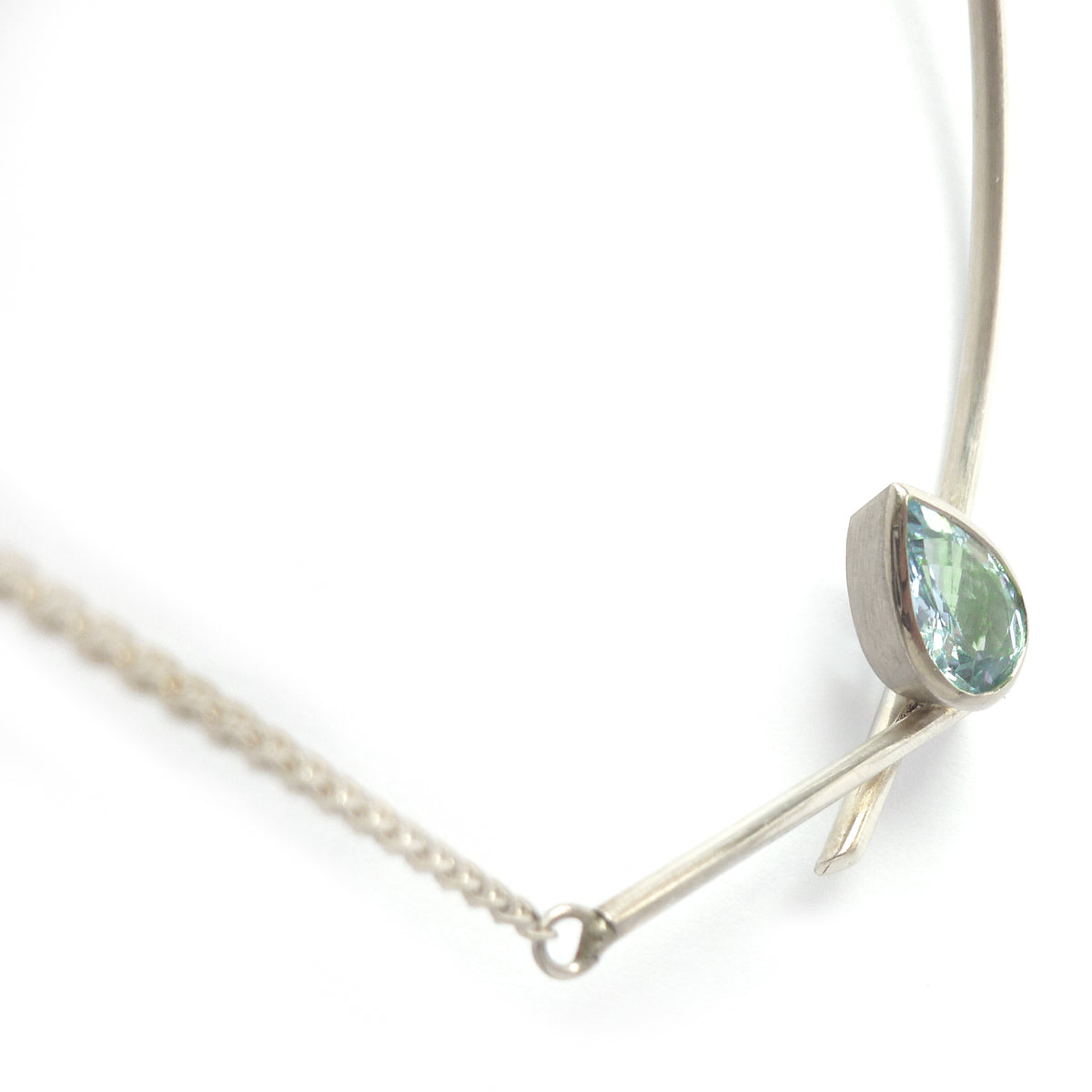 Contemporary jewellery - modern & bespoke silver 18ct white gold and aquamarine contemporary necklace handmade in UK