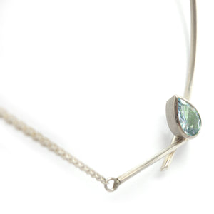 Contemporary jewellery - modern & bespoke silver 18ct white gold and aquamarine contemporary necklace handmade in UK