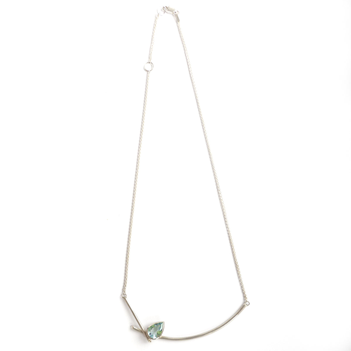 Contemporary jewellery - modern & bespoke silver 18ct white gold and aquamarine contemporary necklace handmade in UK