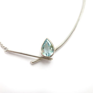 Contemporary jewellery - modern & bespoke silver 18ct white gold and aquamarine contemporary necklace handmade in UK