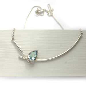 Contemporary jewellery - modern & bespoke silver 18ct white gold and aquamarine contemporary necklace handmade in UK