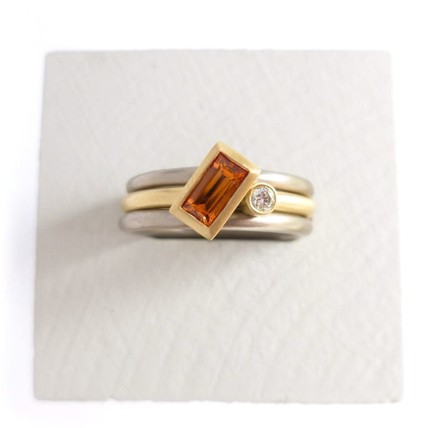 Contemporary jewellery, handmade, modern, bespoke gold and orange sapphire ring by Sue Lane