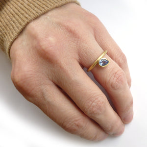 Contemporary jewellery - modern & bespoke engagement sapphire ring handmade in UK