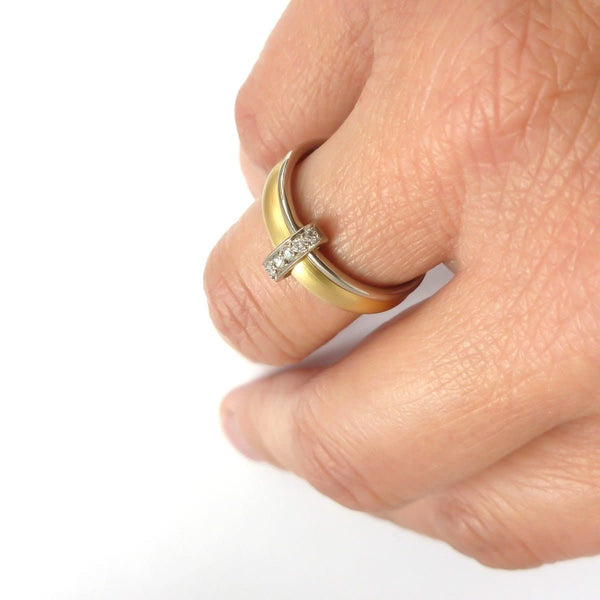 Contemporary, unique and modern two band wedding, bespoke engagement ring - Sue Lane.