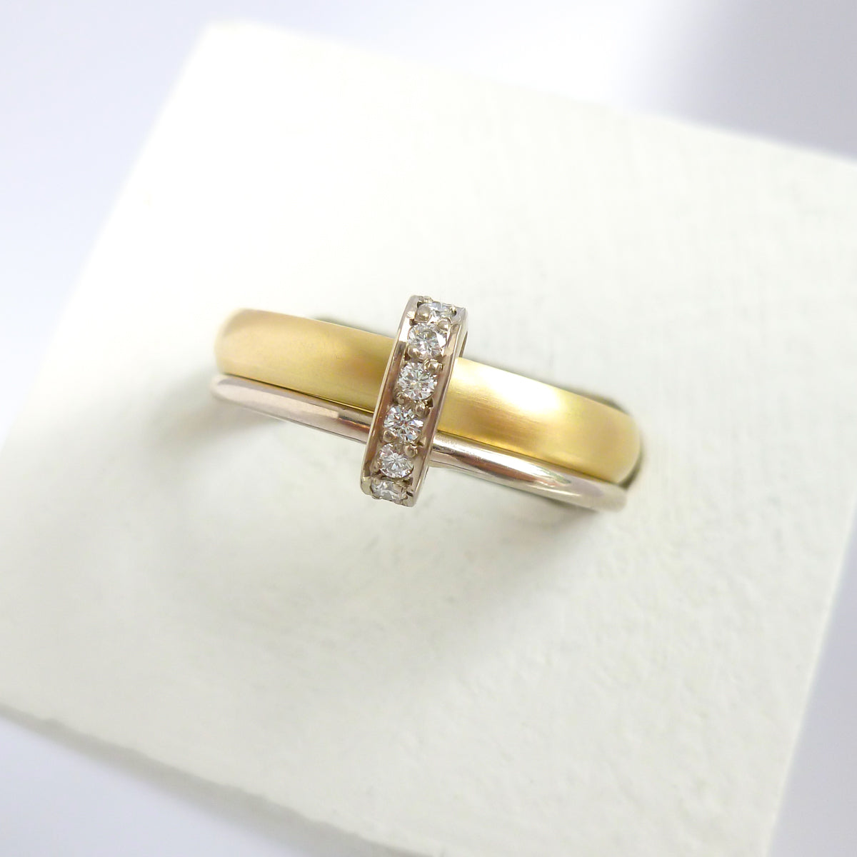 Contemporary, unique and modern two band wedding, bespoke engagement ring - Sue Lane.