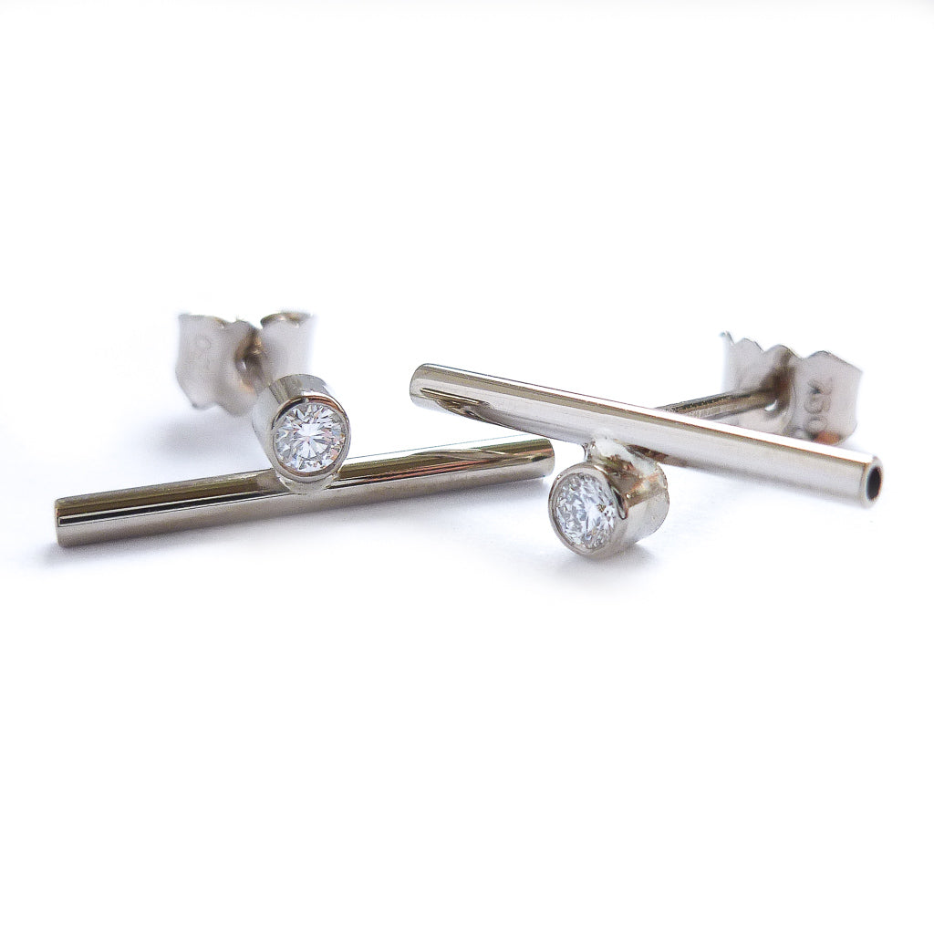 18ct white gold diamond earrings - contemporary and handmade in uk