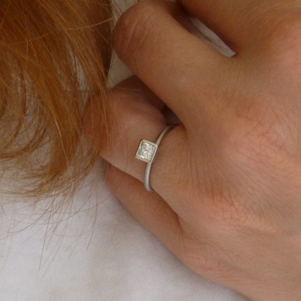 Platinum diamond ring in a contemporary, bespoke and modern design, handmade by Sue Lane Jewellery in the UK