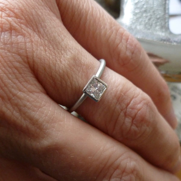 Platinum diamond ring in a contemporary, bespoke and modern design, handmade by Sue Lane Jewellery in the UK