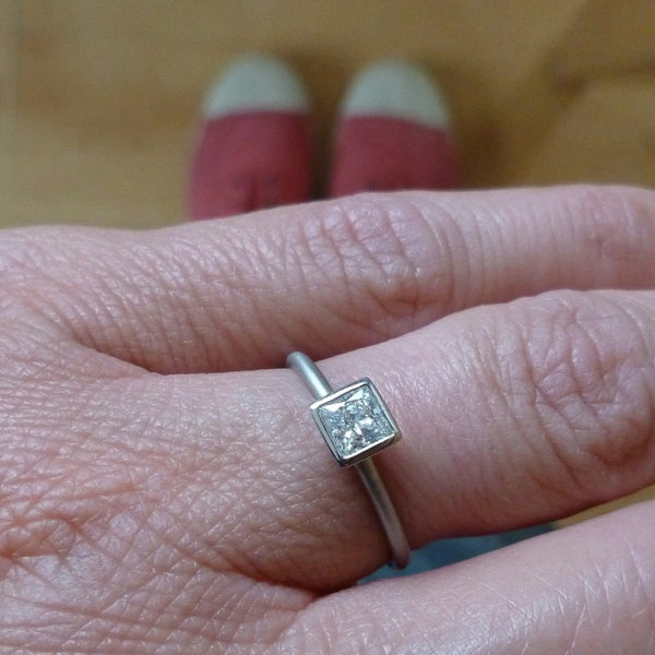 Platinum diamond ring in a contemporary, bespoke and modern design, handmade by Sue Lane Jewellery in the UK