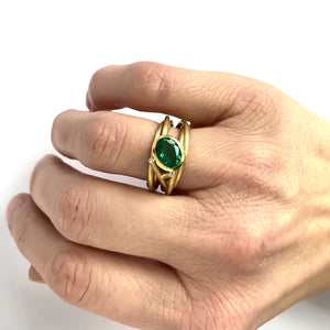 Contemporary modern unique 18ct gold diamond emerald ring contemporary Sue Lane