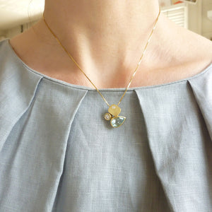 Contemporary modern unique 18ct gold diamond necklace aquamarine handmade by sue lane