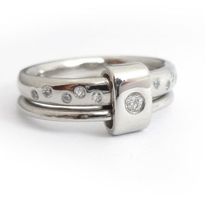 Platinum and diamond two band ring - modern, unique, contemporaryMulti band ring or interlocking ring, sometimes called double band ring too.