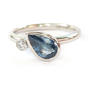 Contemporary modern unique platinum ring blue sapphire Sue Lane Hereford, Herefordshire.