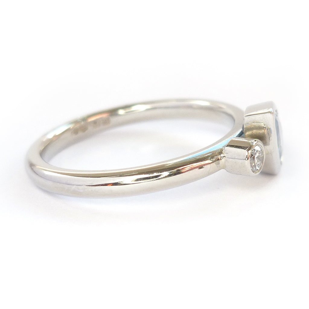 Contemporary modern unique platinum ring blue sapphire Sue Lane Hereford, Herefordshire.