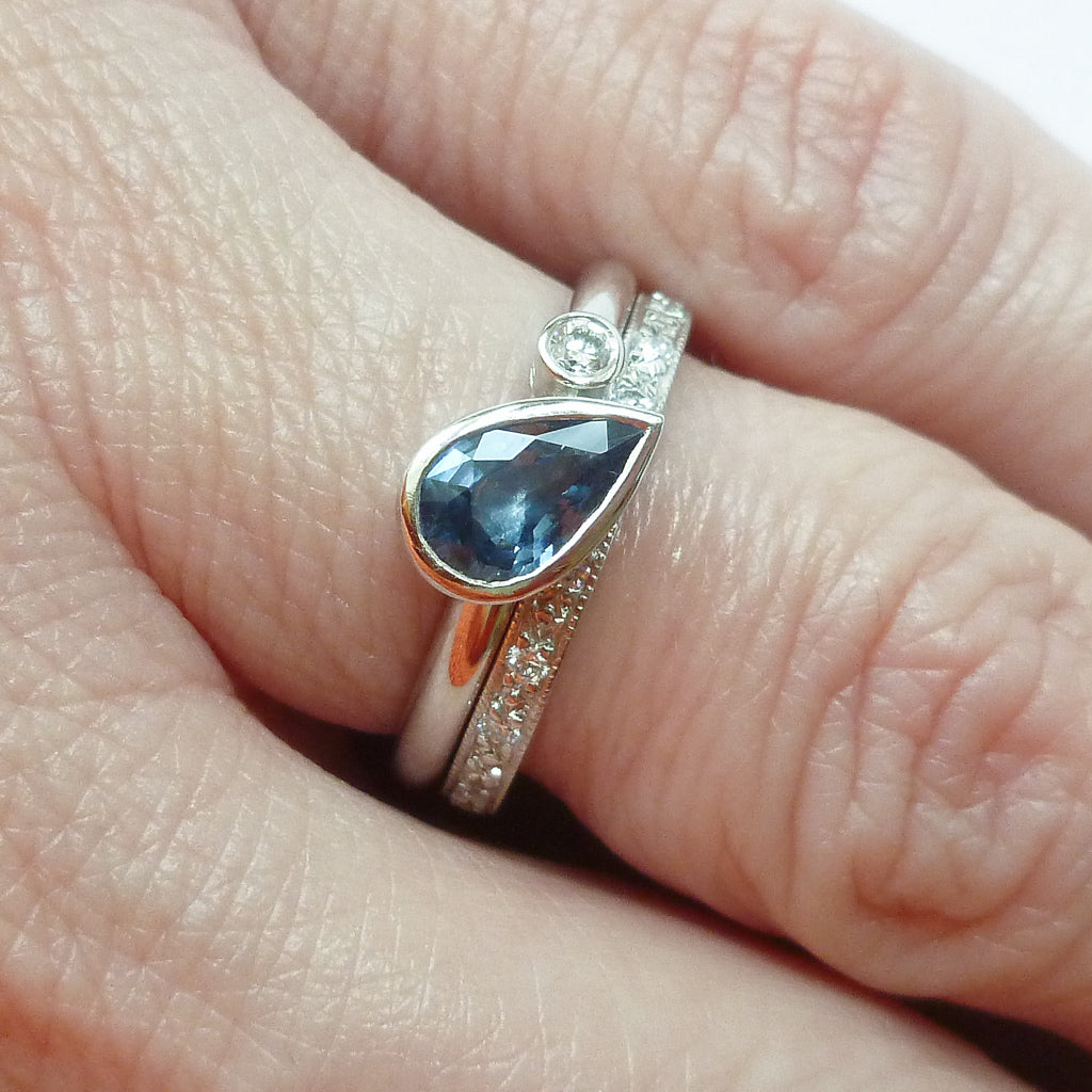 Contemporary modern unique platinum ring blue sapphire Sue Lane Hereford, Herefordshire.