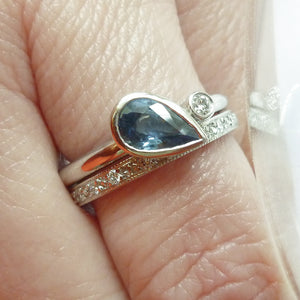 Contemporary modern unique platinum ring blue sapphire Sue Lane Hereford, Herefordshire.