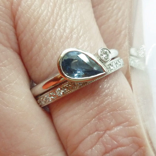 Contemporary modern unique platinum ring blue sapphire Sue Lane Hereford, Herefordshire.