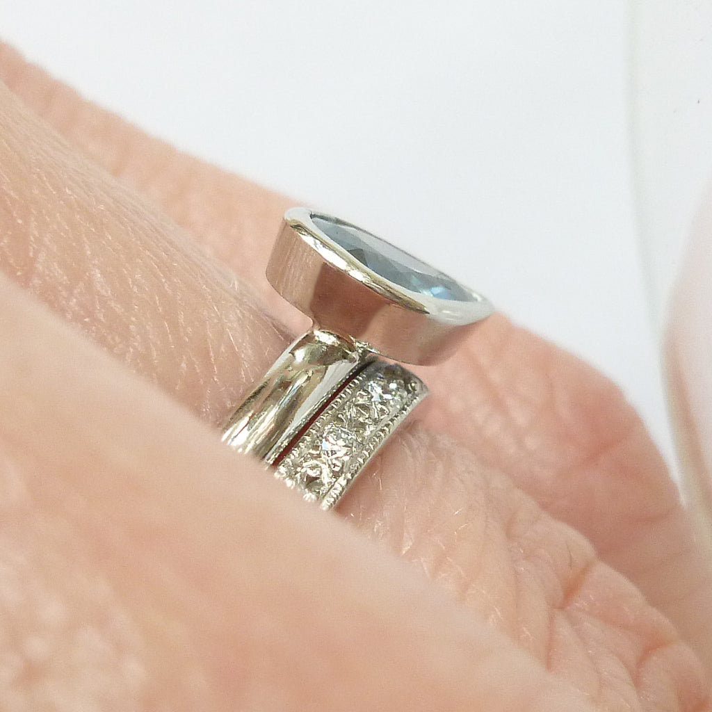 Contemporary modern unique platinum ring blue sapphire Sue Lane Hereford, Herefordshire.