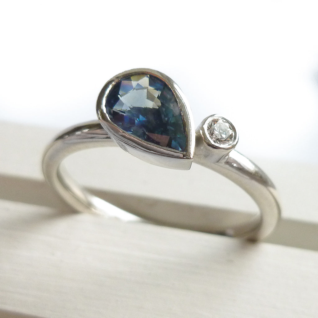 Contemporary modern unique platinum ring blue sapphire Sue Lane Hereford, Herefordshire.