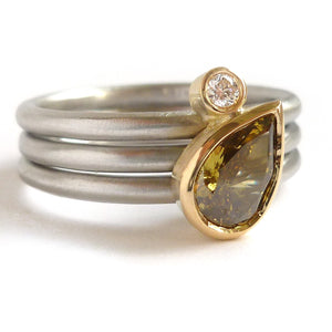 Platinum, 18ct Gold, Champagne And White Diamond Ring. Contemporary, Bespoke, Sue Lane. Multi band ring or interlocking ring, sometimes called triple band rings too.