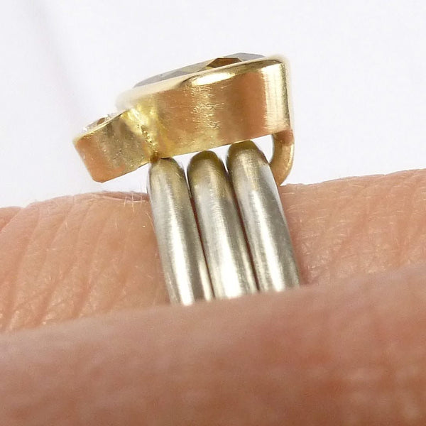 Platinum, 18ct Gold, Champagne And White Diamond Ring. Contemporary, Bespoke, Sue Lane. Multi band ring or interlocking ring, sometimes called triple band rings too.