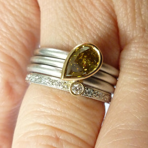 Platinum, 18ct Gold, Champagne And White Diamond Ring. Contemporary, Bespoke, Sue Lane. Multi band ring or interlocking ring, sometimes called triple band rings too.