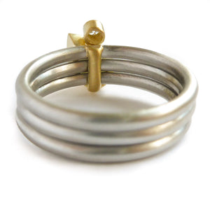 Platinum, 18ct Gold, Champagne And White Diamond Ring. Contemporary, Bespoke, Sue Lane. Multi band ring or interlocking ring, sometimes called triple band rings too.
