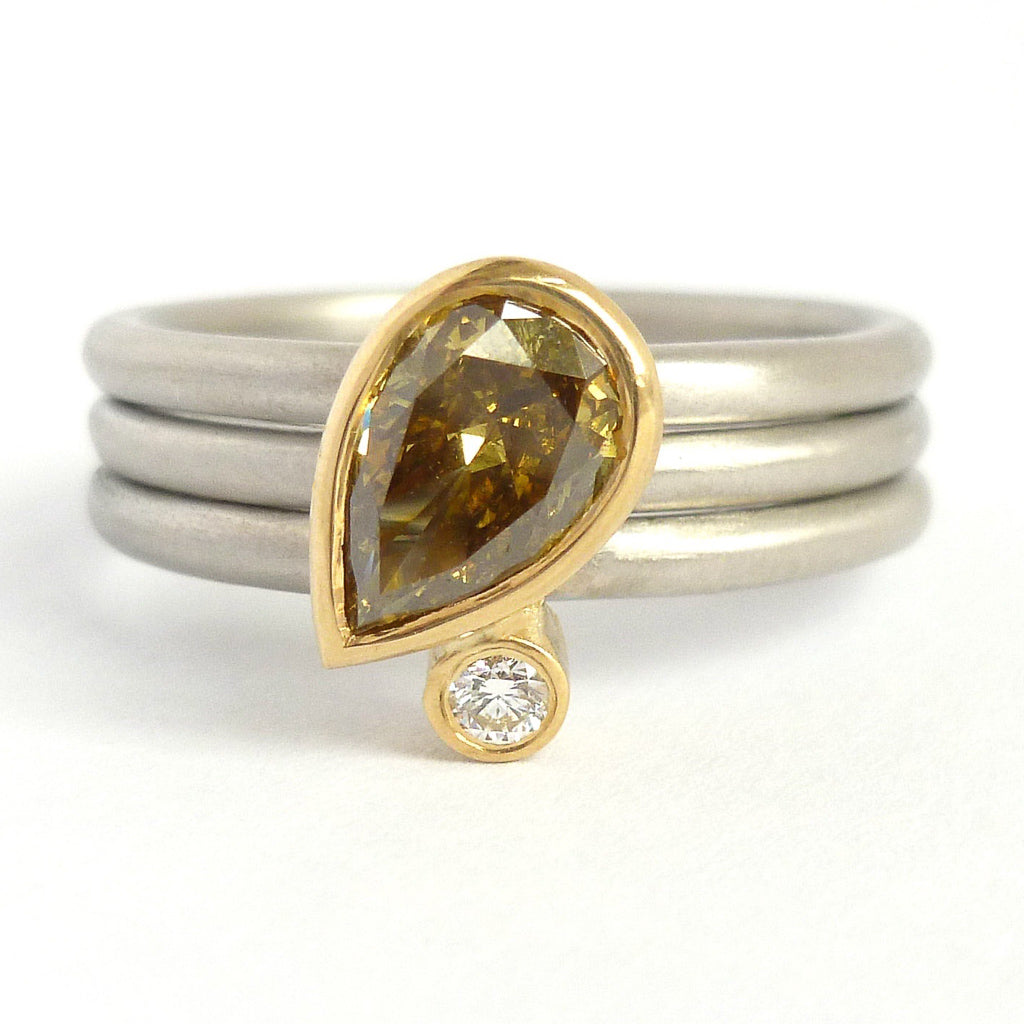Platinum, 18ct Gold, Champagne And White Diamond Ring. Contemporary, Bespoke, Sue Lane.